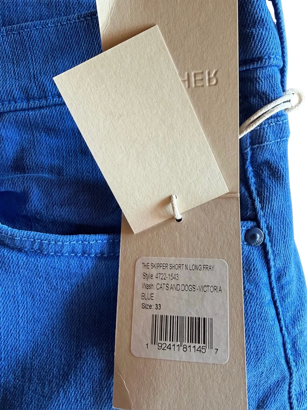 Mother Denim The Skipper Short N’ Long Fray 33 Cats And Dogs Victoria Blue $198